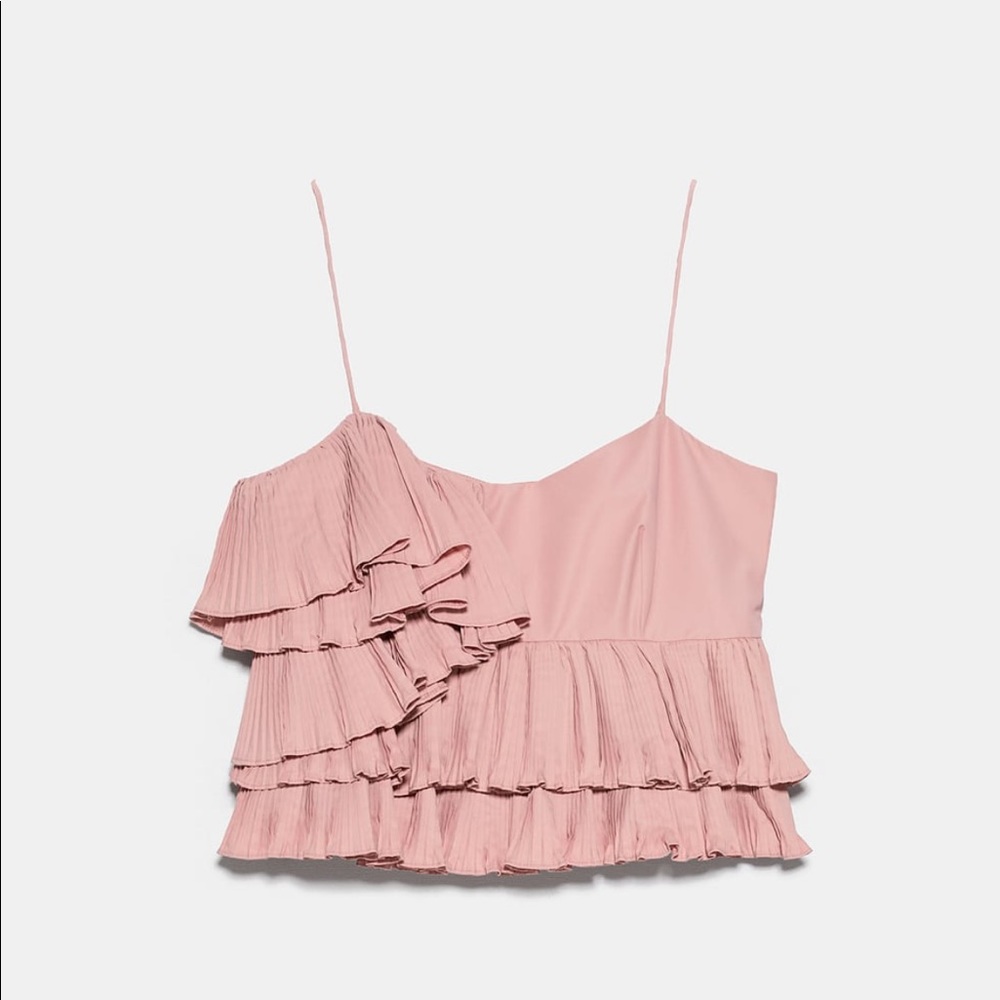 Zara Pleated Spaghetti  Top Pale Pink